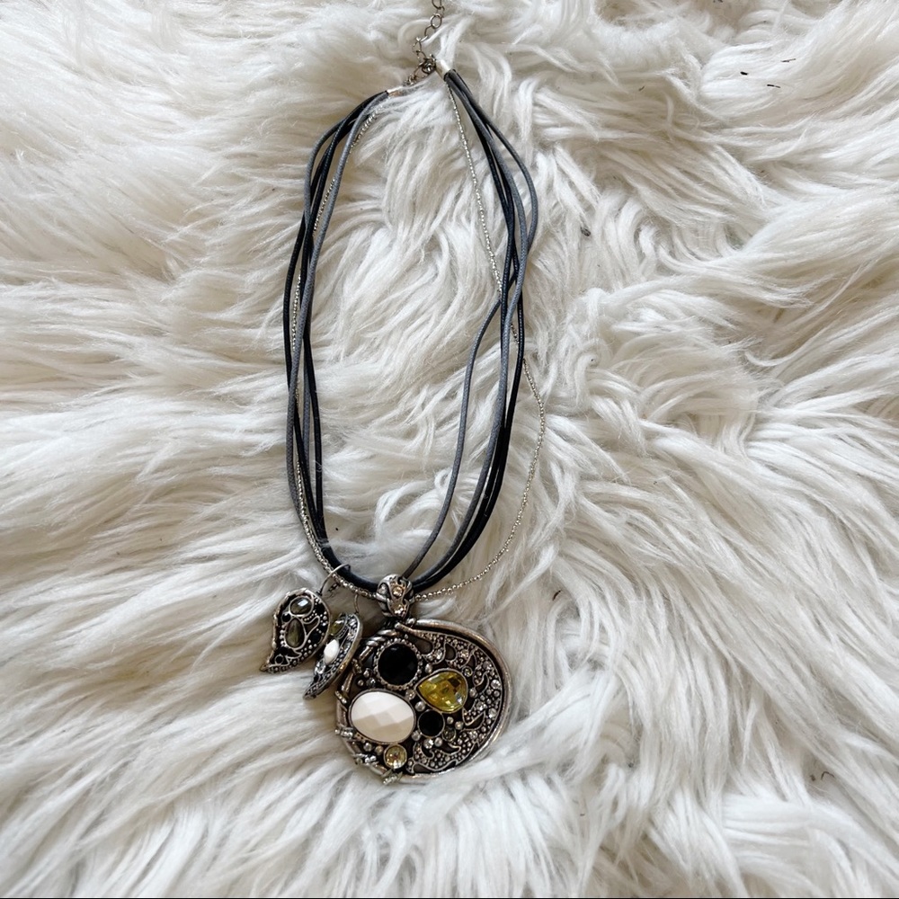 Silver & Black Multi Strand Statement Necklace - image 1